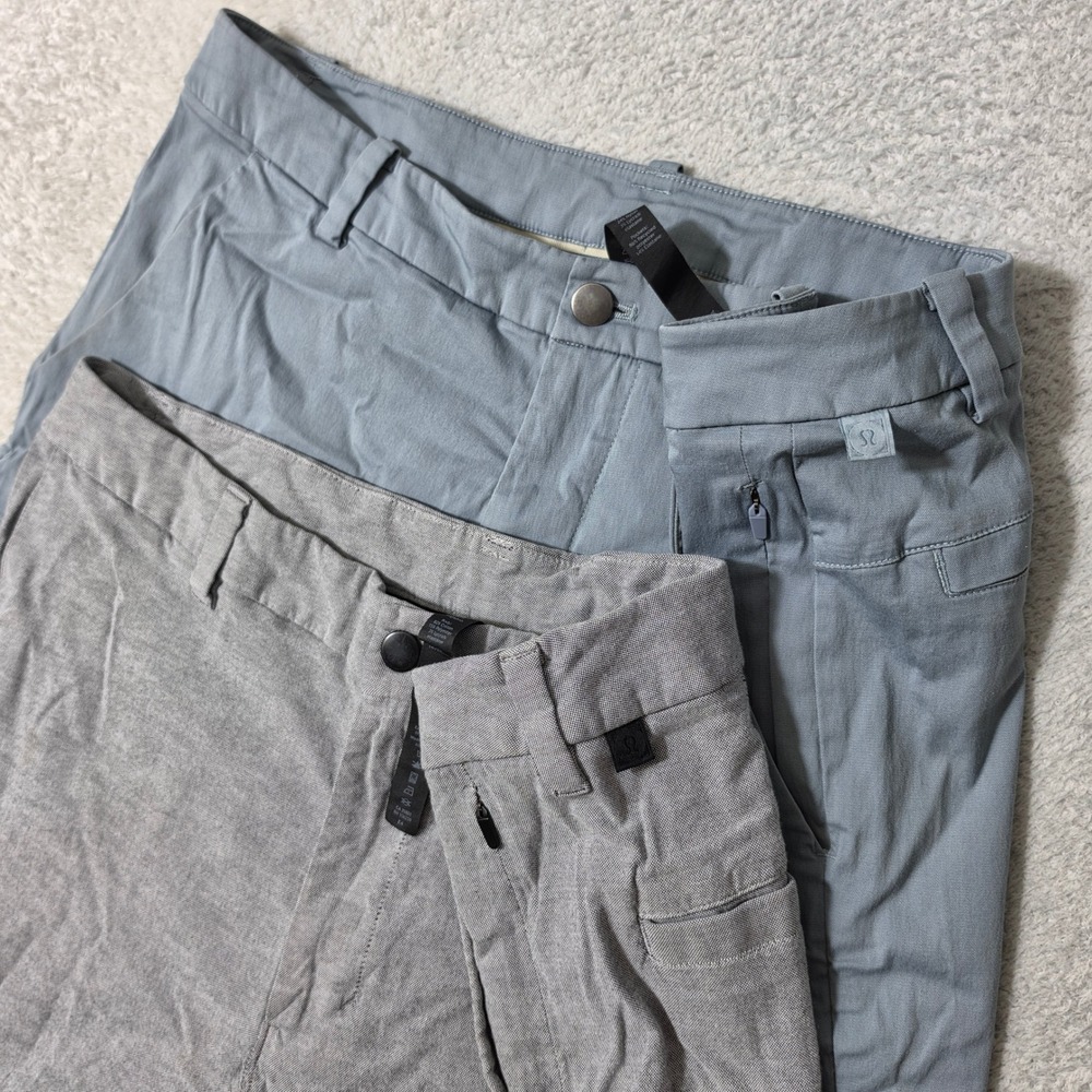 2 Pack! Lululemon Commission Shorts Mens 33 Grey Blue Stretch Chino Casual